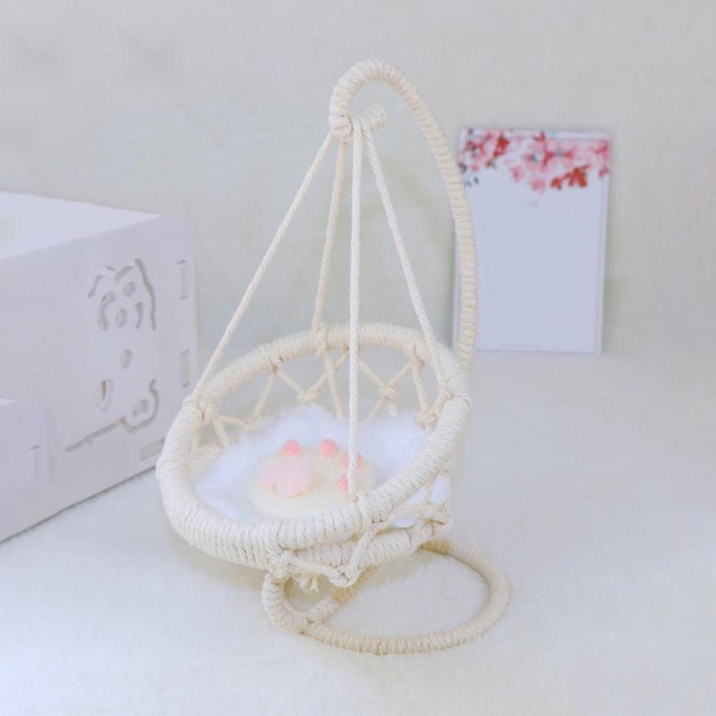 Doll Swing,9.3" Miniature Hanging Swing Chair with Cushion and Pillows,Dollhouse Accessories Mini Furniture Decorations DIY Scenery Props - Image 5
